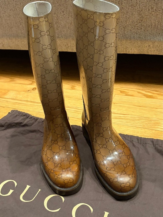 Gucci Shoes - Gucci Brown Monogram Glossy Tall Boots
